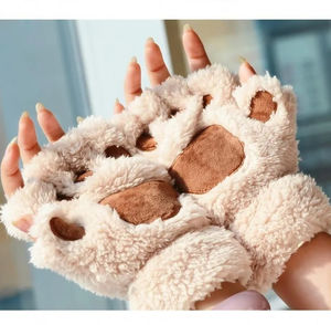 Gants Panda Doux et Chauds en Peluche sans Doigts, Mitaines Convertibles Demi-Doigts pour Femmes, Gants Mignons Patte de Chat Moelleux pour Filles, Cadeaux de Noël - Product Image 4