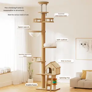 للبيع بالجملة من الشركة المصنعة شجرة خشبية للقطط مع خربشة من السيزال للحيوانات الأليفة مع سقف ببرج - Product Image 2
