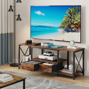 Console <span class=keywords><strong>TV</strong></span> industrielle 65 70 <span class=keywords><strong>75</strong></span> pouces Centre de divertissement Étagères de rangement ouvertes Tiroirs <span class=keywords><strong>en</strong></span> tissu Support <span class=keywords><strong>TV</strong></span> pour salon - Product Image 2