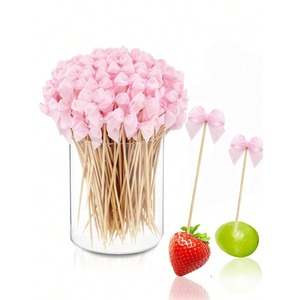 Small Bow Cake Decorating Sticks 12Cm Blue Ribbon Toothpicks For Fruit Party Decorations Disposable Picks - Product Image 2