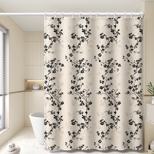 Cortina de Baño de Lino Oriental Vintage INVISIFOLD, Diseño Plegable Retro, Impermeable con Anillos para Decoración de Baño de Estilo Asiático - Product Image 1