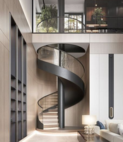 CBMMart Escalier intérieur moderne en colimaçon Escalier Garde-corps en verre trempé Balustrade avec quille en acier au carbone