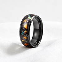 Bague en tungstène noir poli bombé avec incrustation opale et œil de tigre de 8 mm, bijoux de mode pour hommes et femmes, bague de fiançailles et de mariage
