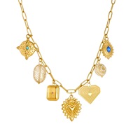 Collier vintage en acier inoxydable avec pendentif cœur sacré, œil du diable, boussole, étoile, bijoux pour femmes
