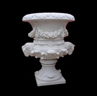 Décoration de jardin Vase moderne en marbre blanc Sculpture en pierre Sculpture Pot de fleur en pierre Pilier Pot de fleur en pierre implorée