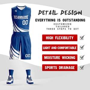 Maillot de basket-ball personnalisé bleu et blanc, design double face, vêtements de sport - Product Image 2