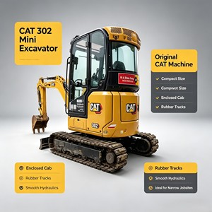 Mini-excavatrice CAT 302 d'occasion, 2 tonnes, zéro queue, sur chenilles, hydraulique, avec cabine fermée et climatisation, en stock pour l'agriculture - Product Image 1