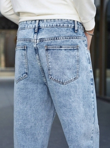 <span class=keywords><strong>Jean</strong></span> cargo baggy coupe droite taille haute pour <span class=keywords><strong>homme</strong></span>, en denim de coton bleu, avec poches obliques et patchs à motif étoile - Product Image 6