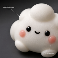 Jouet Squishy Nuage Guérisseur à Rebond Lent, Blanc Mat, Base Plate, S'autoportant, Visage Souriant Mignon, pour Étagère de Chambre