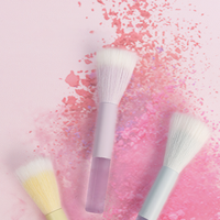 Pinceau à visage personnalisé en poils synthétiques, manche métallique, portable pour voyage, pour poudre, blush, illuminateur, fond de teint, couleur bonbon, maquillage