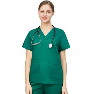 Venta al por mayor logotipo personalizado cuello en V pulóver manga corta Hospital enfermera traje elástico quirúrgico ropa hombres mujeres uniformes médicos conjunto - Product Image 1