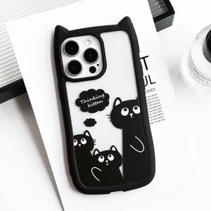 Funda para teléfono móvil con forma de oreja de gato con diseño de gatito pensante para iPhone 15promax/14/12 funda transparente para teléfono - Product Image 2