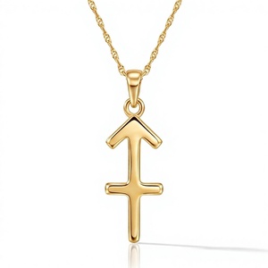 Collier du signe du zodiaque Sagittaire |   Pendentif astrologique en laiton plaqué or avec chaîne à maillons, unisexe - Product Image 1