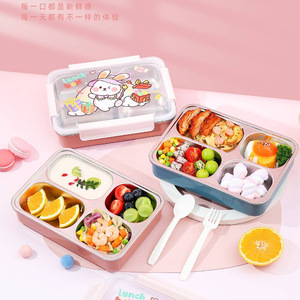 Cartoon Stainless Steel <b>Lunch</b> <b>Box</b> 304 Insulated <b>Bento</b> <b>Box</b> For Adult Student Rectangle With Plastic Lid - Product Image 4