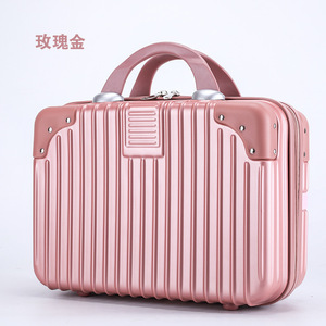 Retro 14 Inch <b>Makeup</b> <b>Case</b> Portable Cosmetic Bag With Zipper And Soft Handle For Everyday Use White Pink Color Combination - Product Image 2