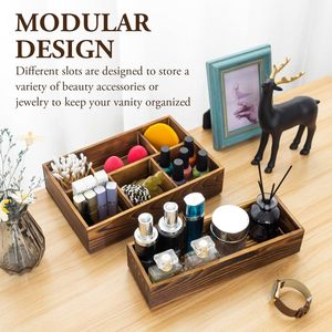 Wooden Two Tier <b>Makeup</b> Organizer With Drawers Storage <b>Box</b> For Bathroom Vanity Desktop Cosmetic Storage - Product Image 2