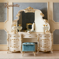 Lit King Size Classique Européen de Luxe, Cadre en Bois Massif Sculpté Blanc Ivoire et Or, Tête de Lit Capitonnée, Mobilier de Villa et de Maison