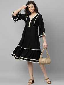 Women's Solid Rayon Fit & Flare Midi <b>Dress</b> for Women Festive Fancy Casual Trending Stylish Long One Piece <b>Dresses</b> Women Western - Product Image 1