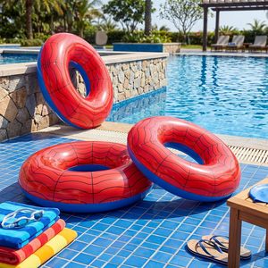 Paquete de 4 Anillos Inflables para Nadar con Diseño de Telaraña Roja y Azul para Piscina y Playa - Product Image 4