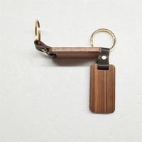 Porte-clés en cuir avec boucle, impression personnalisable, pendentif en bois rectangulaire, logo personnalisé, porte-clés en bois