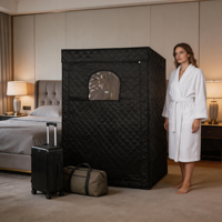 Tente de sauna vapeur électrique moderne pliable et portable pour deux personnes, avec chaises pliantes, pour usage domestique, piscine, villa, intérieur.