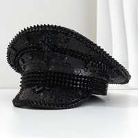 Gorra Naval con Pedrería Estilo Europeo Americano, Boina Estilo Punk Hecha a Mano, Venta al Por Mayor