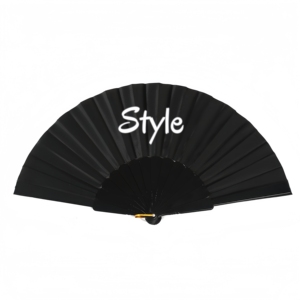 Éventail pliant en tissu de haute qualité, 23 cm, couleur noire, logo personnalisé imprimé, éventail à main en plastique pour promotion et festival - Product Image 1