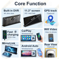 11.3 pouces 4K WIFI ADAS GPS Carplay Android Auto 3Dash Cam voiture tableau de bord enregistrement vidéo boucle enregistrement téléphone APP