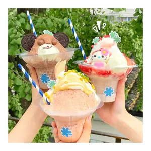 Wholesale Shaved Ice Cup Disposable Snow Cone Ice Cream Bowls 320ml 450Ml Plastic Transparent Small Flower Cups For Shaved Ice