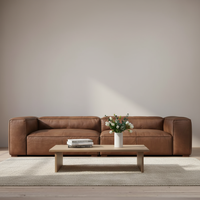 Ensemble de canapés en cuir véritable pour salon de villa, canapé modulable America Cloud marron, luxe sur mesure, style vintage mi-siècle