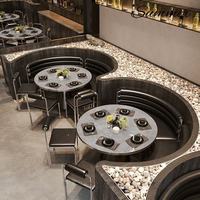 Ensemble de mobilier hôtelier haut de gamme pour bistro à thème Club d'élite, comprenant un ensemble chaise et table de barbecue, une table à fondue intégrée et un canapé de restaurant