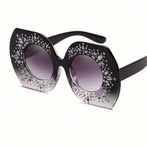 Lunettes de soleil tendance 2020, logo personnalisé, surdimensionnées, monture large, carrées, pour femmes, avec strass - Product Image 4