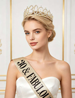 Crownia TLX Crystal Fashion Birthday Queen Sash Tiara Set Rose Gold Rhinestone Women's Decoration Kit Headband Glitter 158*9.5cm