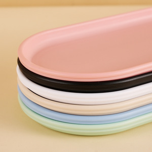 Plateau ovale en plastique PP, couleur unie, long et rectangulaire, pour servir des sushis, des desserts, des collations, à emporter. - Product Image 4