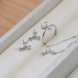 S925 Silver Bean Sprout Grass Necklace Open Ring Earrings <b>Set</b> DIY Accessories <b>Pearl</b> <b>Jewelry</b> Empty Holder Fashion <b>Jewelry</b> 1256 - Product Image 2