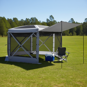 Grande tente pop-up grise 12x12 pieds, abri solaire anti-moustiques à 6 côtés, tente de camping extérieure avec sac de transport - Product Image 2