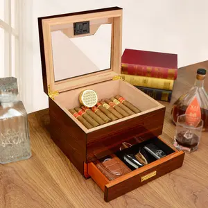 Hot bán gỗ 2 lớp hộp xì gà Humidor biểu tượng tùy chỉnh thuốc lá lưu trữ trường hợp xì gà Tủ phụ kiện xì gà Humidor