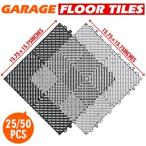 Dalles de sol de garage design moderne 15,7x15,7 pouces, noires, antidérapantes, en PP, pour garage et sous-sol, usage intérieur - Product Image 4