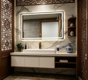 Modern Rectangle LED <b>Bath</b> <b>Mirror</b> Aluminum Alloy Frame Tempered Lenses IP44 Waterproof Touch Control Bathroom Graphic Design - Product Image 3