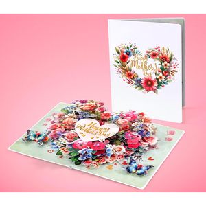 Flowers Heart Mother's Day 3D Pop-Up Greeting Card for Mom <b>Wife</b> Mam Gift Paper 4 Color Digital Printing Gold Stamping - Product Image 6