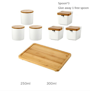 Ensemble de Pots à épices en céramique, 6 pièces, Condiments, <span class=keywords><strong>vinaigre</strong></span> huile de <span class=keywords><strong>vinaigre</strong></span>, récipient de stockage d'assaisonnement avec couvercle en bois étanche - Product Image 4