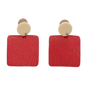 Orecchini pendenti alla moda con motivo a rosa rossa, borchie quadrate, gioielli da festa da donna in resina acrilica - Product Image 1