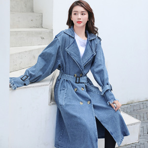 Cappotto Lungo in Denim da Donna <span class=keywords><strong>con</strong></span> Cintura Allacciata, Collo Rovesciato, Stile Y2k, Elegante Giacca Autunnale Monopetto - Product Image 3