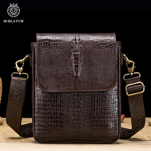 SCHLATUM Wholesale High Quality Crocodile Pattern Cowhide Fashion Genuine Leather Men's Shoulder Bags