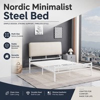 Lit en fer polyvalent rembourré blanc, tailles simple, double et multi, avec tube en acier renforcé et mousse, idéal pour chambre, hôtel, auberge – Vente en gros