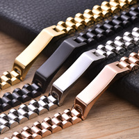 Bracelet d'identification personnalisé pour montre en acier inoxydable, plaqué or 18K PVD, noir, argent, pour hommes, avec gravure laser, barre vierge, vente en gros