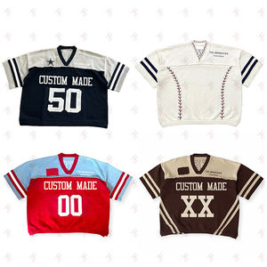 Fabricante de punto logotipo personalizado <span class=keywords><strong>Jacquard</strong></span> bordado fútbol cuello en V manga corta Top prendas de punto Crop hombres suéter de punto Jerseys de punto - Product Image 4