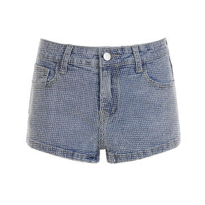 Y2K <b>Sexy</b> Breathable Knitting Low Zipper Fly Bodycon Hot <b>Pants</b> Rhinestone Crystal Studded Glitter Streetwear Glam Distressed - Product Image 5