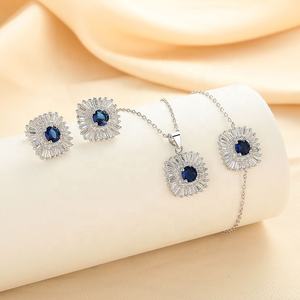 Yaeno Set di gioielli pregiati da donna orecchini Baguetle bracciale e collana incastonate in argento puro <span class=keywords><strong>925</strong></span> Set bracciale collana - Product Image 2