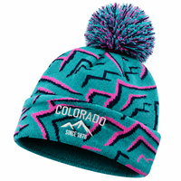 Bonnet en tricot unisexe personnalisé avec pompon géométrique jacquard Montagne du Colorado, logo brodé 3D, revers, pour l'hiver, le ski et les activités de plein air